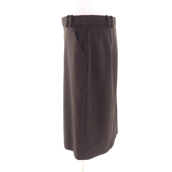 Great HERMES Tight Skirt H logo belt loops knee length Brown wool Women 40