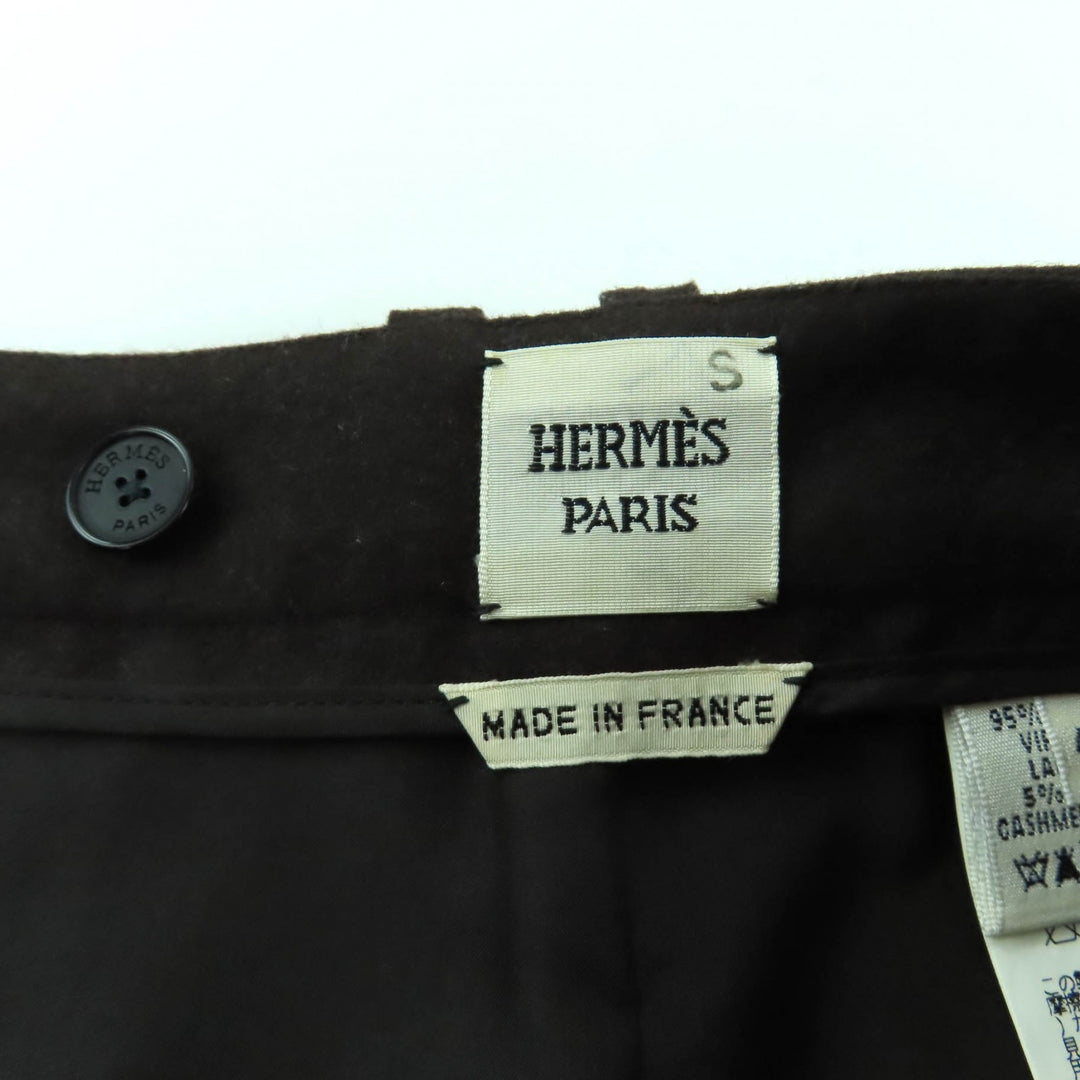 Great HERMES Tight Skirt H logo belt loops knee length Brown wool Women 40