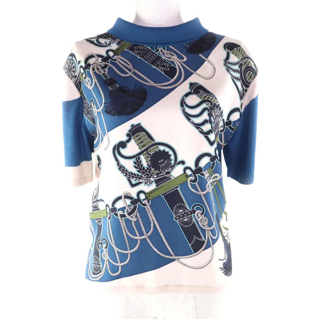 Excellent HERMES T-shirt Cliquetis Finesse blue silk Women 40 2E2805D6
