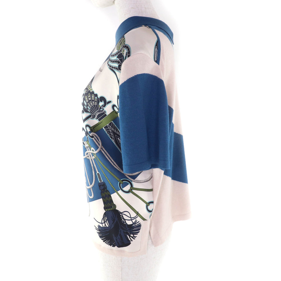 Excellent HERMES T-shirt Cliquetis Finesse blue silk Women 40 2E2805D6