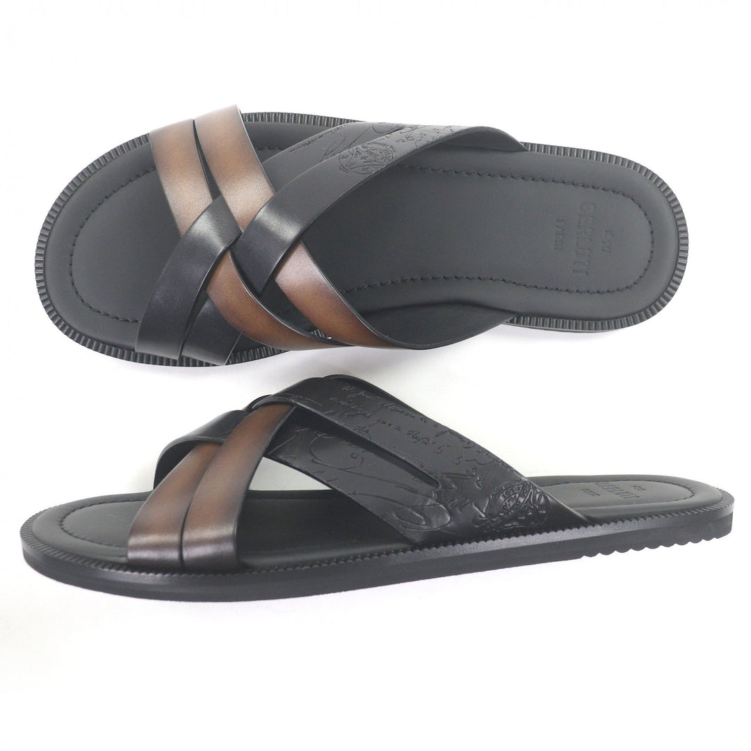 Pristine BERLUTI Sandals Sifnos Scritto Calligraphy black Venice