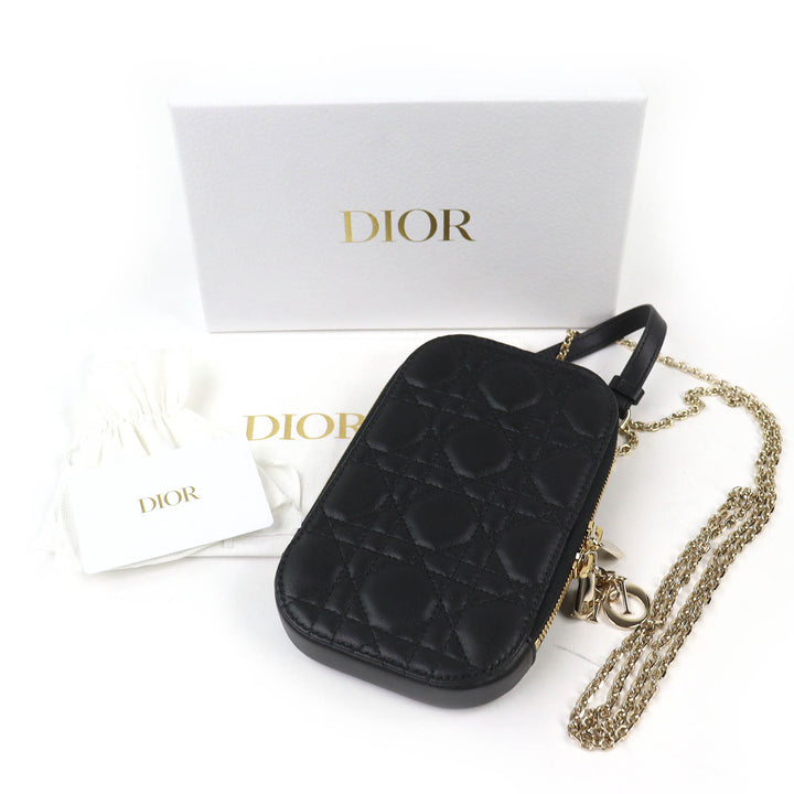 Excellent Christian Dior Lady Dior Cannage Phone Pouch black lambskin S0872ONMJ