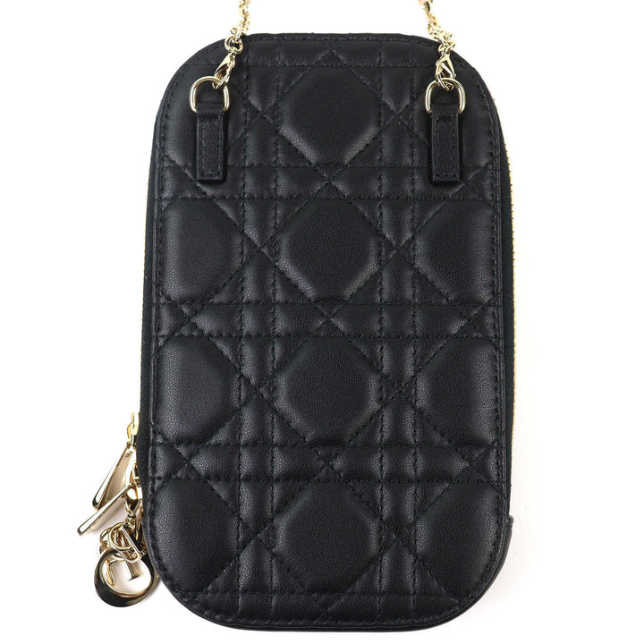 Excellent Christian Dior Lady Dior Cannage Phone Pouch black lambskin S0872ONMJ