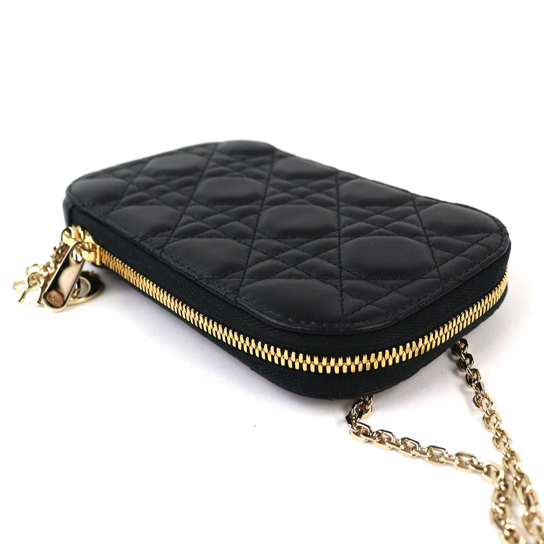 Excellent Christian Dior Lady Dior Cannage Phone Pouch black lambskin S0872ONMJ