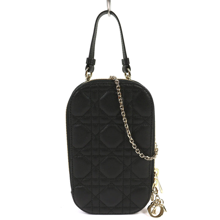 Excellent Christian Dior Lady Dior Cannage Phone Pouch black lambskin S0872ONMJ