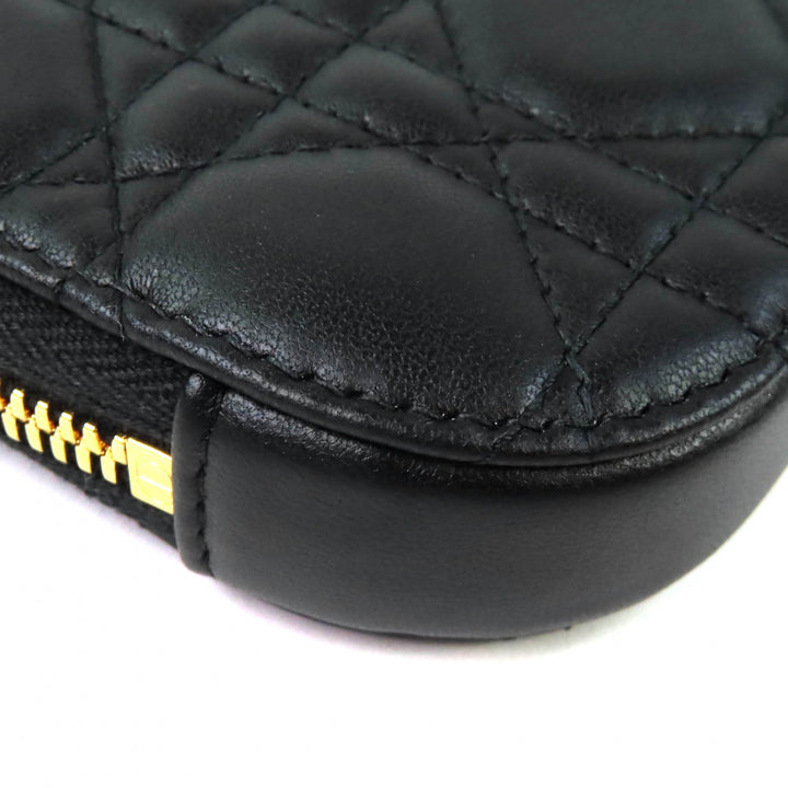 Excellent Christian Dior Lady Dior Cannage Phone Pouch black lambskin S0872ONMJ