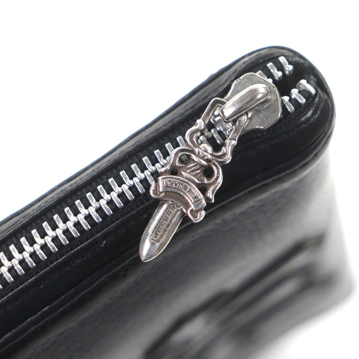 Great CHROME HEARTS Purse REC ZIP black leather mens