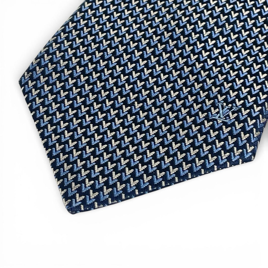 Excellent LOUIS VUITTON tie LV embroidery blue silk mens M71695