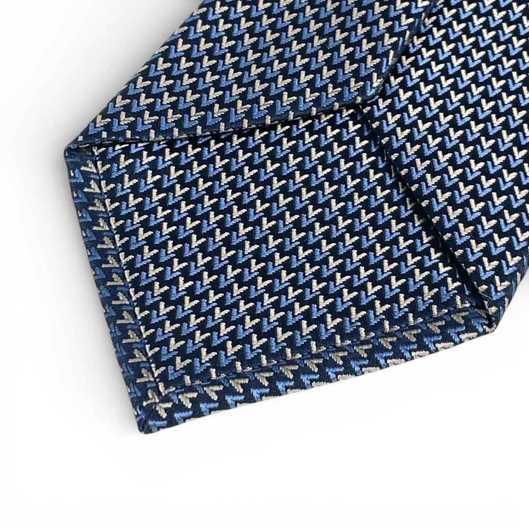 Excellent LOUIS VUITTON tie LV embroidery blue silk mens M71695