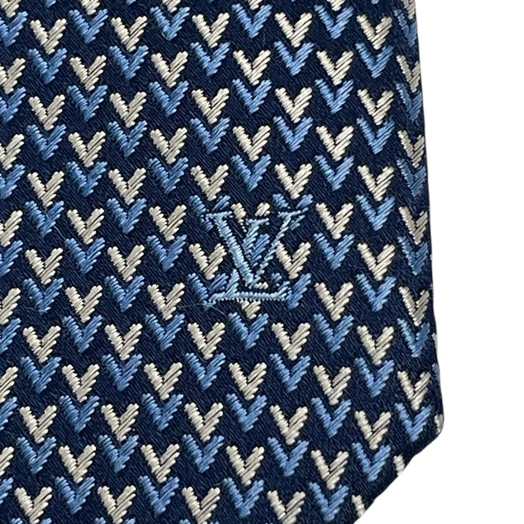 Excellent LOUIS VUITTON tie LV embroidery blue silk mens M71695