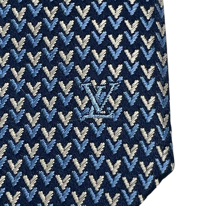 Excellent LOUIS VUITTON tie LV embroidery blue silk mens M71695