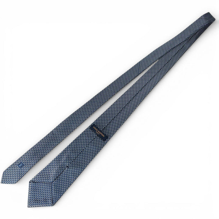 Excellent LOUIS VUITTON tie LV embroidery blue silk mens M71695