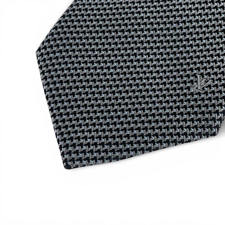 Excellent LOUIS VUITTON tie Cravate LV embroidery gray silk mens M72996