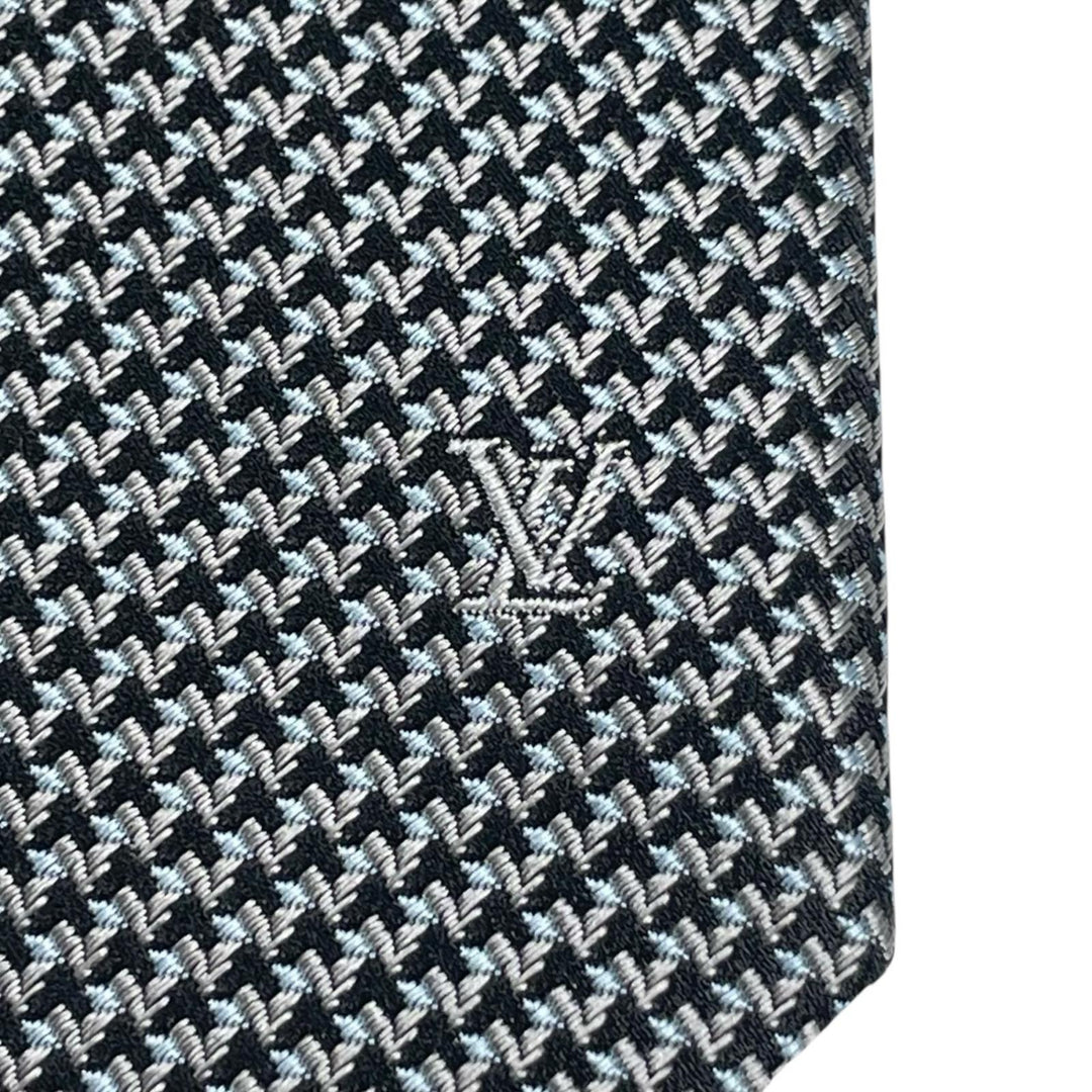 Excellent LOUIS VUITTON tie Cravate LV embroidery gray silk mens M72996