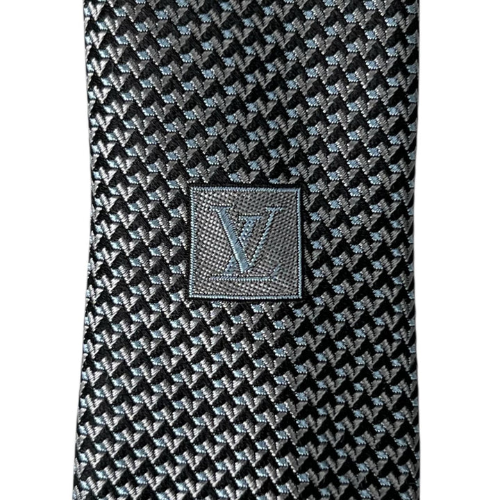 Excellent LOUIS VUITTON tie Cravate LV embroidery gray silk mens M72996