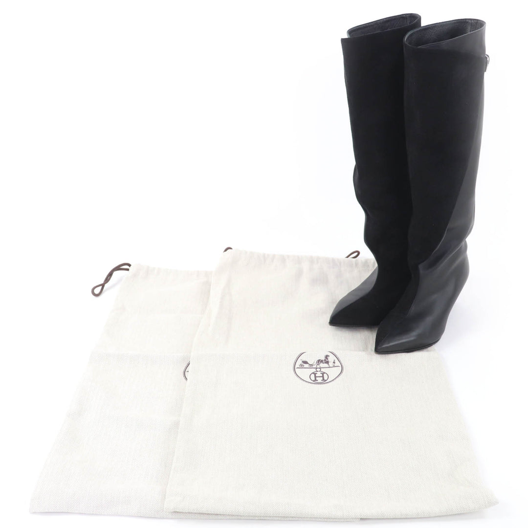 Great HERMES Knee-high boots Ilona black leather Women 36 232007Z