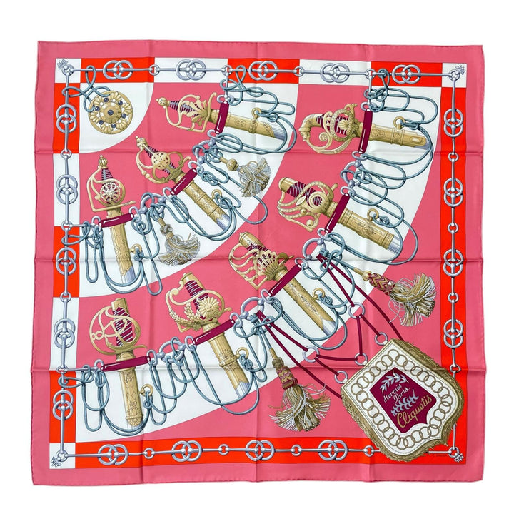Excellent HERMES scarf Cliquetis tick sword pattern multicolor silk Women
