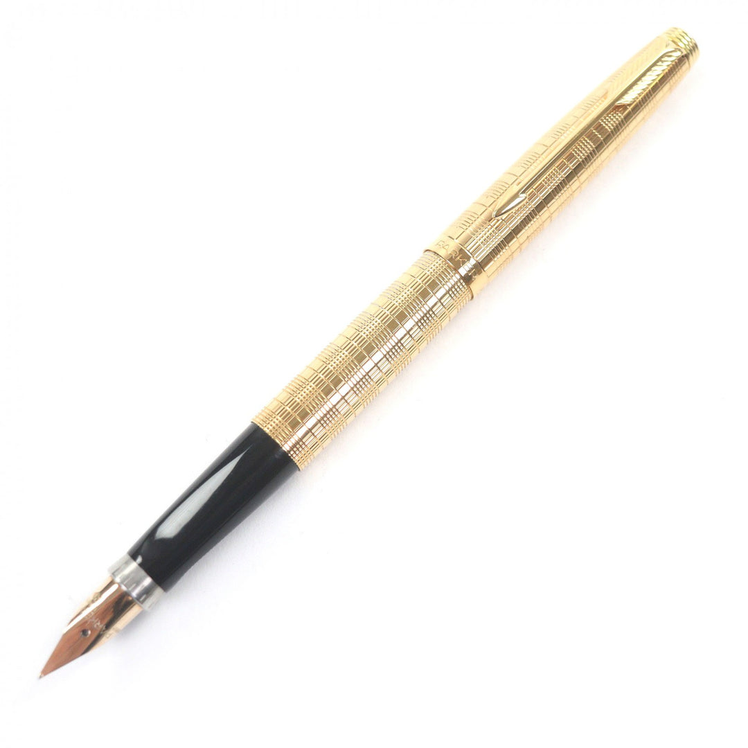 Excellent PARKER fountain pen SONNET Check Pattern Cap Style gold 14K mens