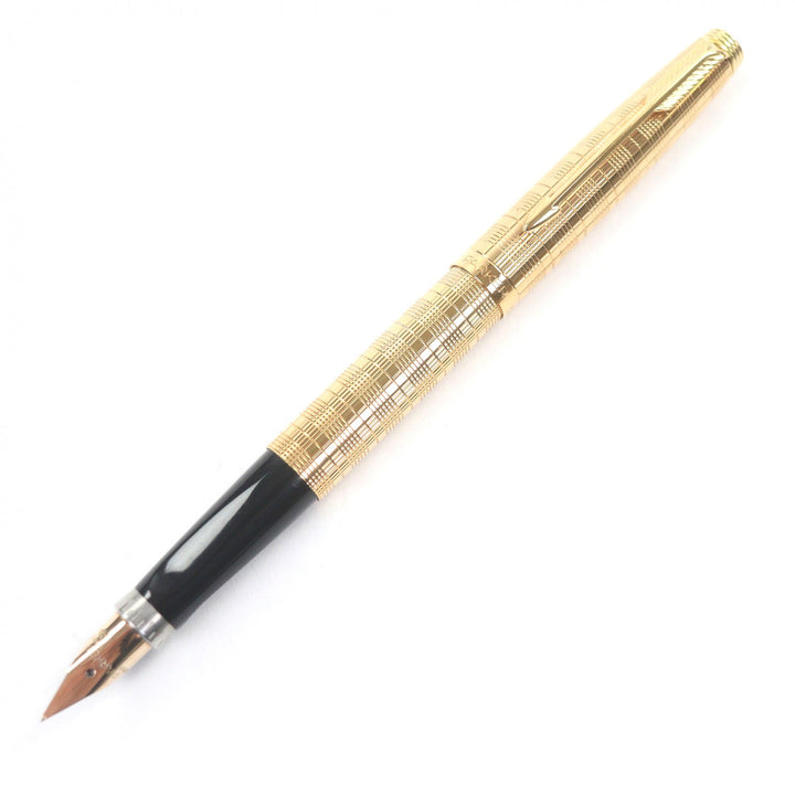 Excellent PARKER fountain pen SONNET Check Pattern Cap Style gold 14K mens
