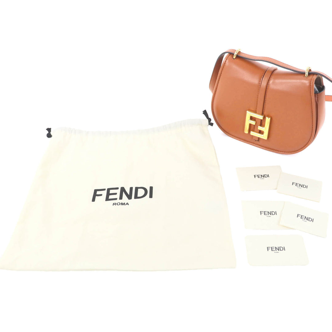 Excellent FENDI Shoulder Bag C'mon Small Brown leather Women 8BS082