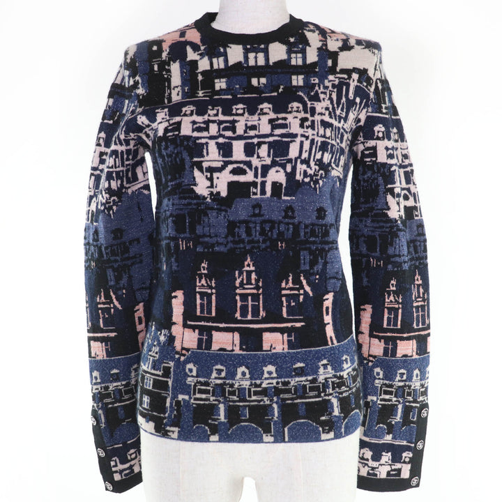 Excellent CHANEL knit COCO Button Jacquard Blue cashmere 36 21A P71031K10156