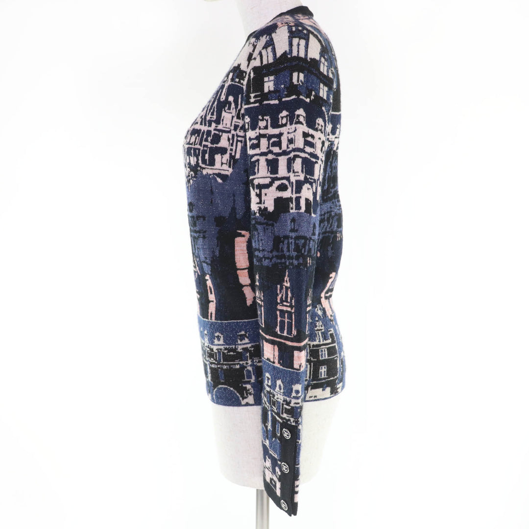 Excellent CHANEL knit COCO Button Jacquard Blue cashmere 36 21A P71031K10156