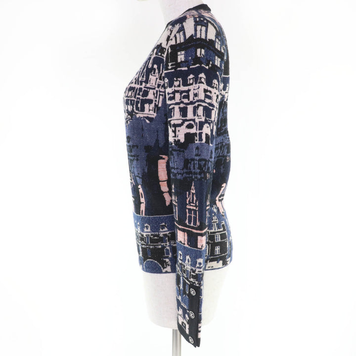Excellent CHANEL knit COCO Button Jacquard Blue cashmere 36 21A P71031K10156