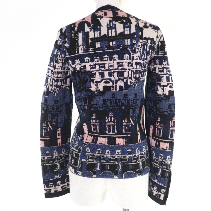Excellent CHANEL knit COCO Button Jacquard Blue cashmere 36 21A P71031K10156
