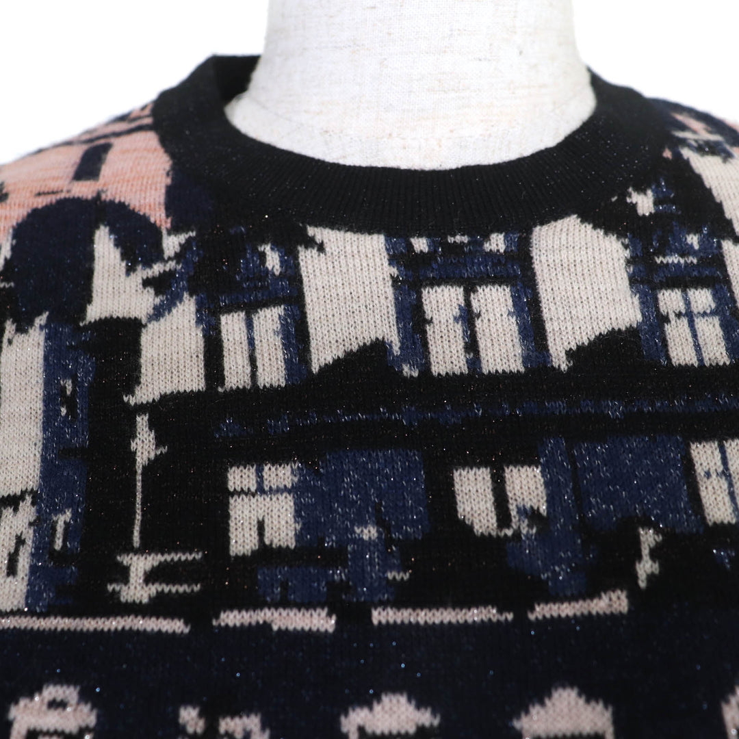 Excellent CHANEL knit COCO Button Jacquard Blue cashmere 36 21A P71031K10156