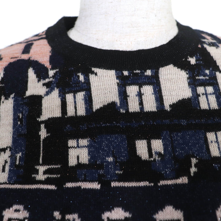 Excellent CHANEL knit COCO Button Jacquard Blue cashmere 36 21A P71031K10156