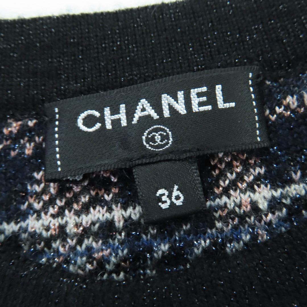 Excellent CHANEL knit COCO Button Jacquard Blue cashmere 36 21A P71031K10156