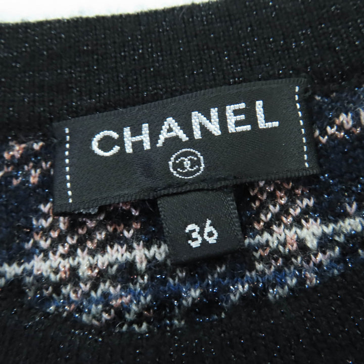 Excellent CHANEL knit COCO Button Jacquard Blue cashmere 36 21A P71031K10156