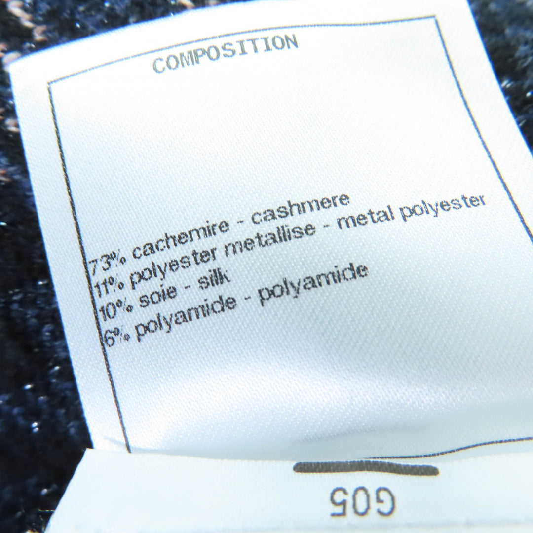 Excellent CHANEL knit COCO Button Jacquard Blue cashmere 36 21A P71031K10156