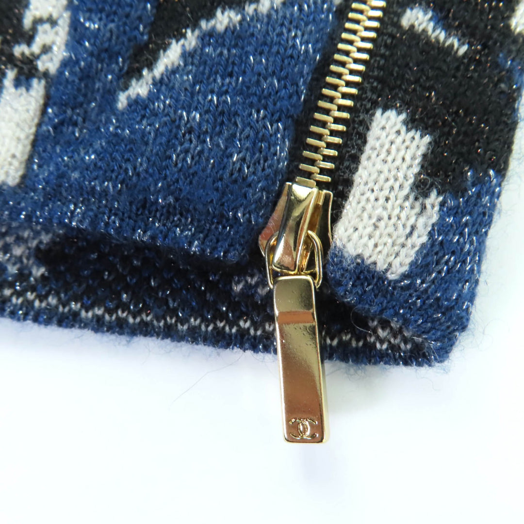 Excellent CHANEL knit COCO Button Jacquard Blue cashmere 36 21A P71031K10156