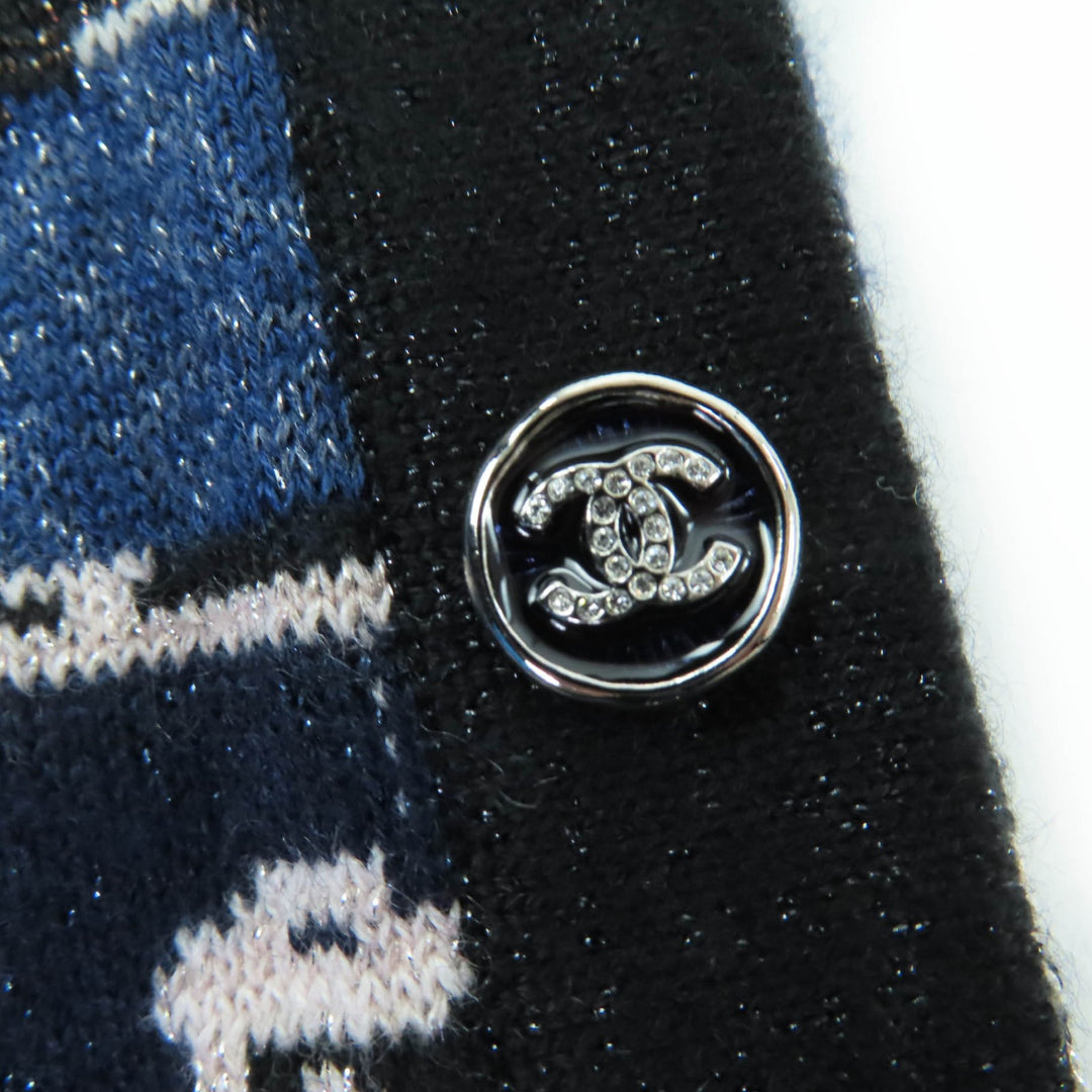 Excellent CHANEL knit COCO Button Jacquard Blue cashmere 36 21A P71031K10156