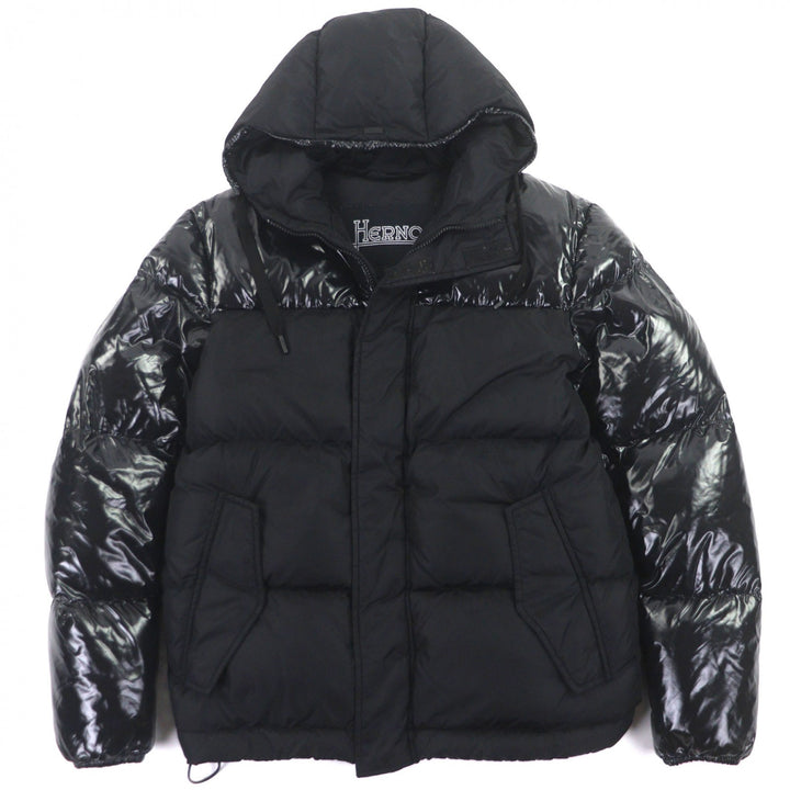 Excellent Herno Down jacket Hooded double zip-up black Nylon mens 46