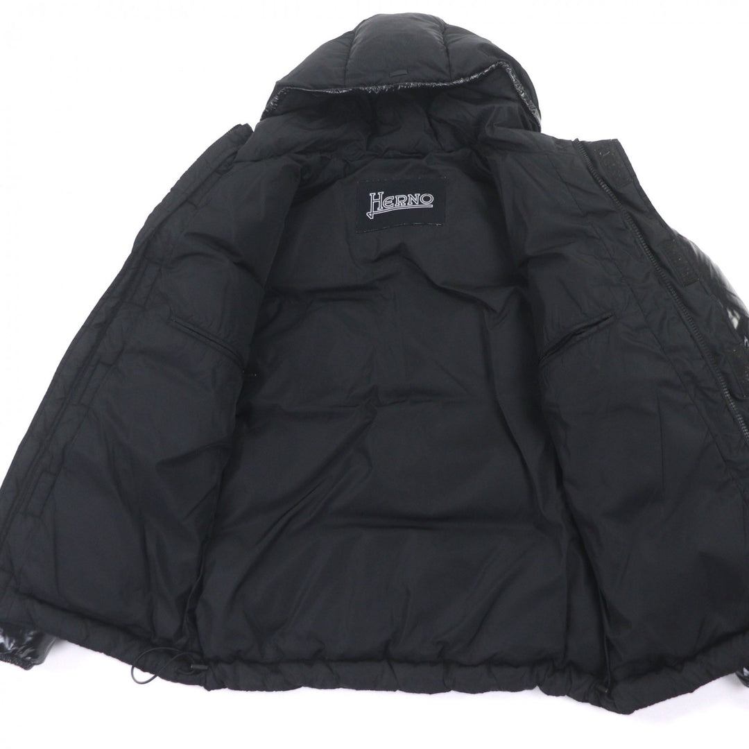 Excellent Herno Down jacket Hooded double zip-up black Nylon mens 46