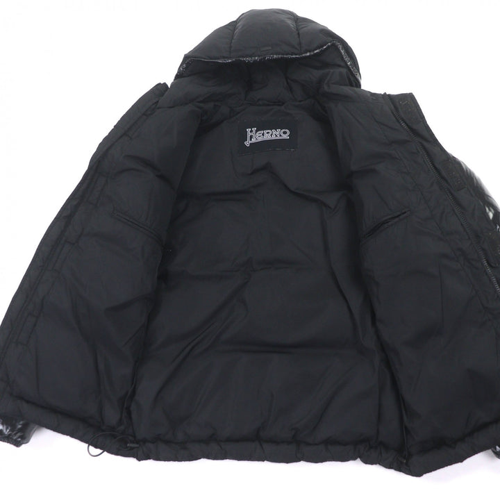 Excellent Herno Down jacket Hooded double zip-up black Nylon mens 46