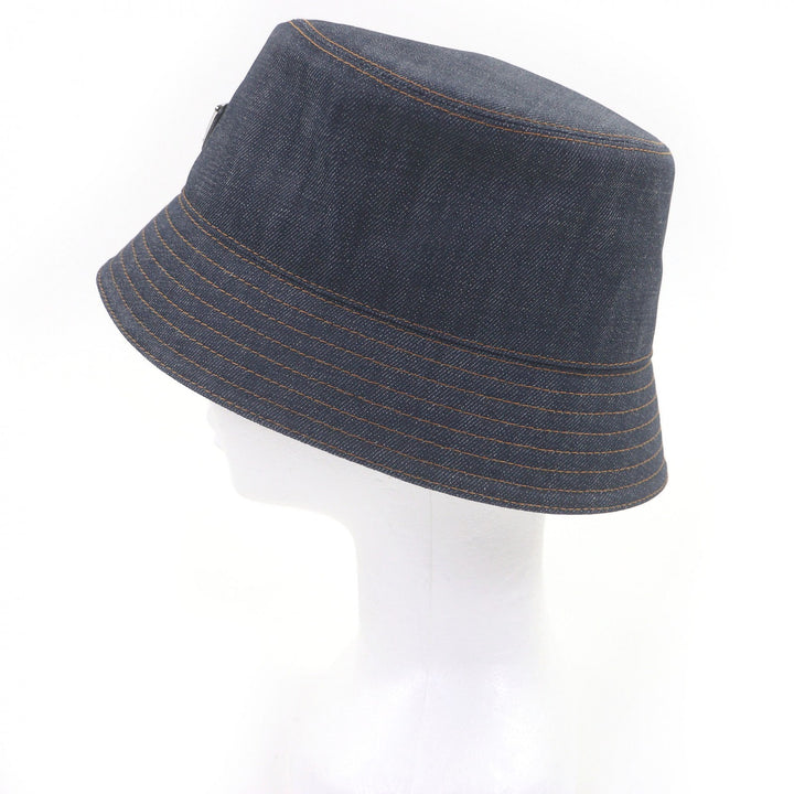 Pristine PRADA hat Triangle logo triangular plate denim bucket Indigo blue
