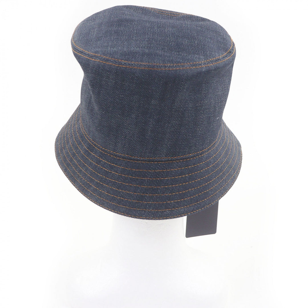 Pristine PRADA hat Triangle logo triangular plate denim bucket Indigo blue