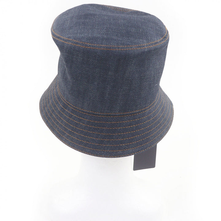 Pristine PRADA hat Triangle logo triangular plate denim bucket Indigo blue