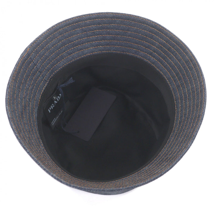 Pristine PRADA hat Triangle logo triangular plate denim bucket Indigo blue
