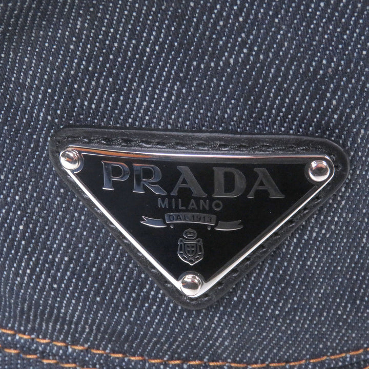 Pristine PRADA hat Triangle logo triangular plate denim bucket Indigo blue