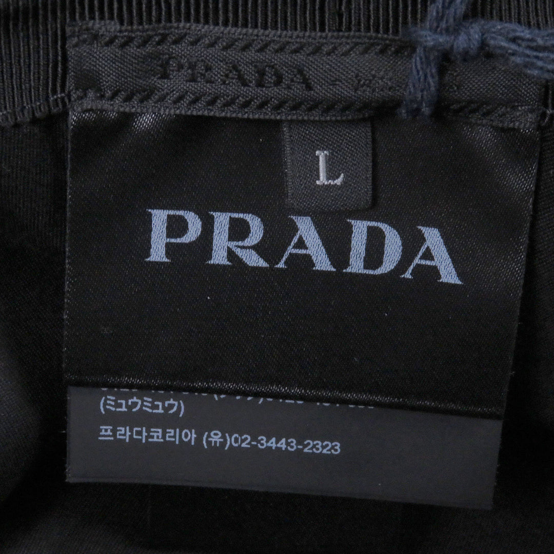 Pristine PRADA hat Triangle logo triangular plate denim bucket Indigo blue