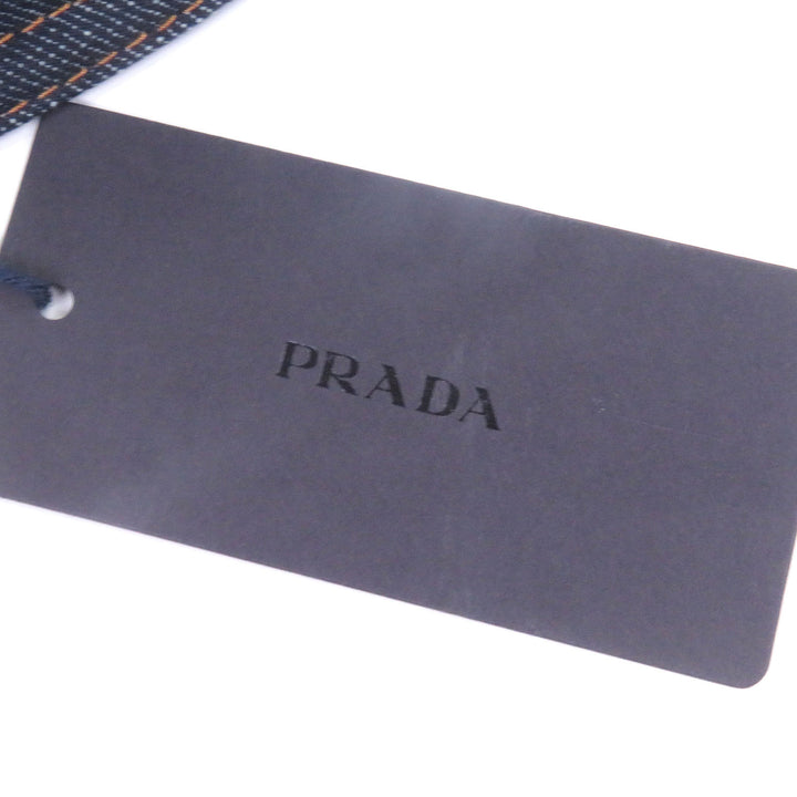 Pristine PRADA hat Triangle logo triangular plate denim bucket Indigo blue