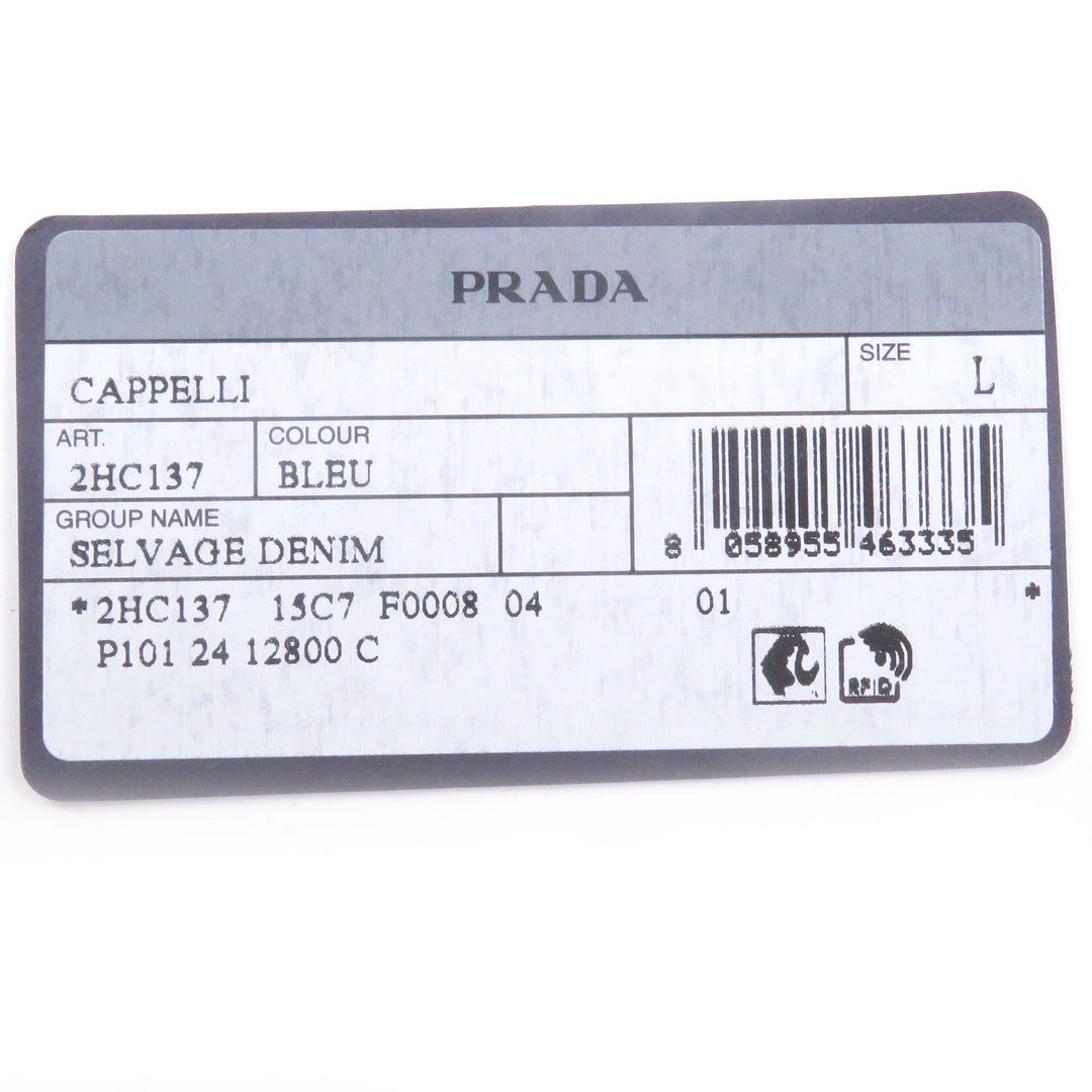 Pristine PRADA hat Triangle logo triangular plate denim bucket Indigo blue