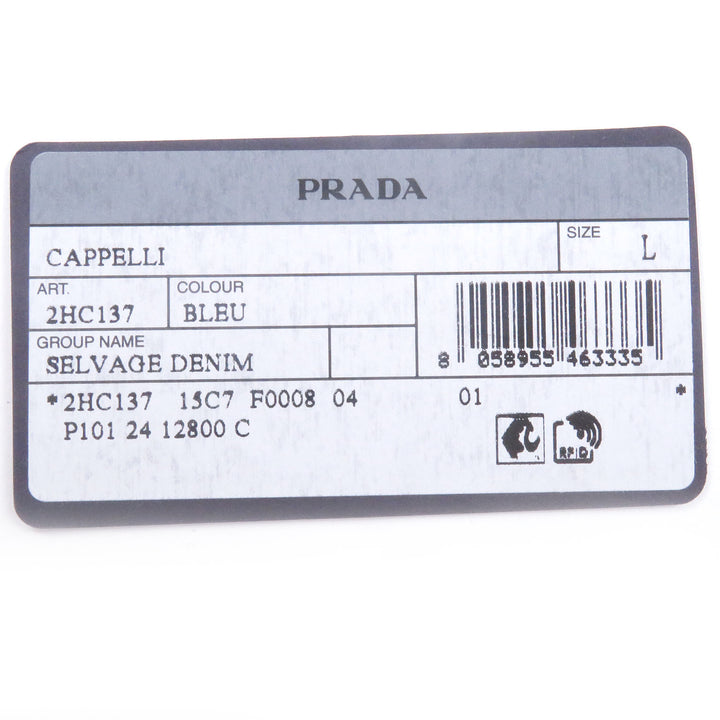 Pristine PRADA hat Triangle logo triangular plate denim bucket Indigo blue