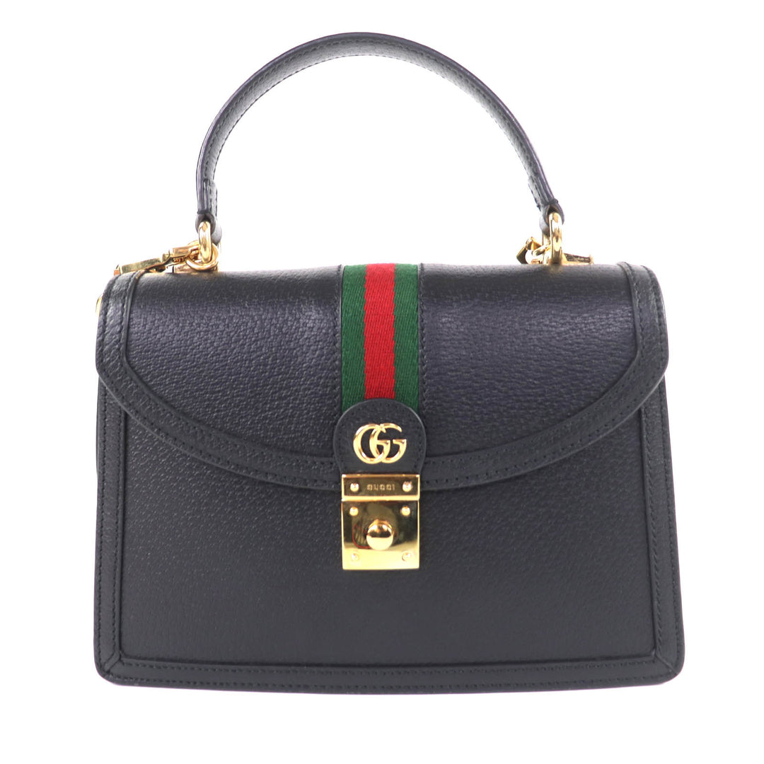 Great GUCCI Handbag Ophidia Medium Top Handle Bag black leather Women 651055