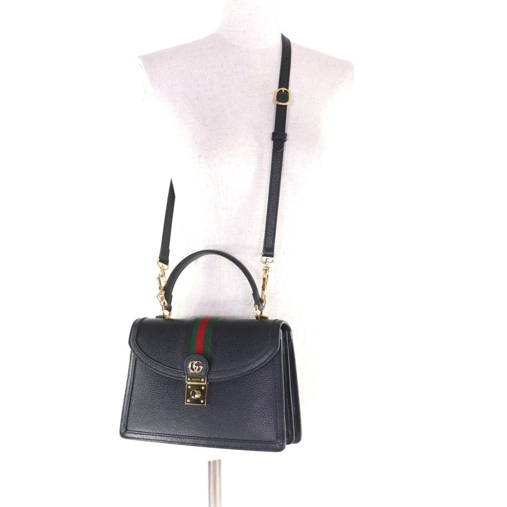 Great GUCCI Handbag Ophidia Medium Top Handle Bag black leather Women 651055