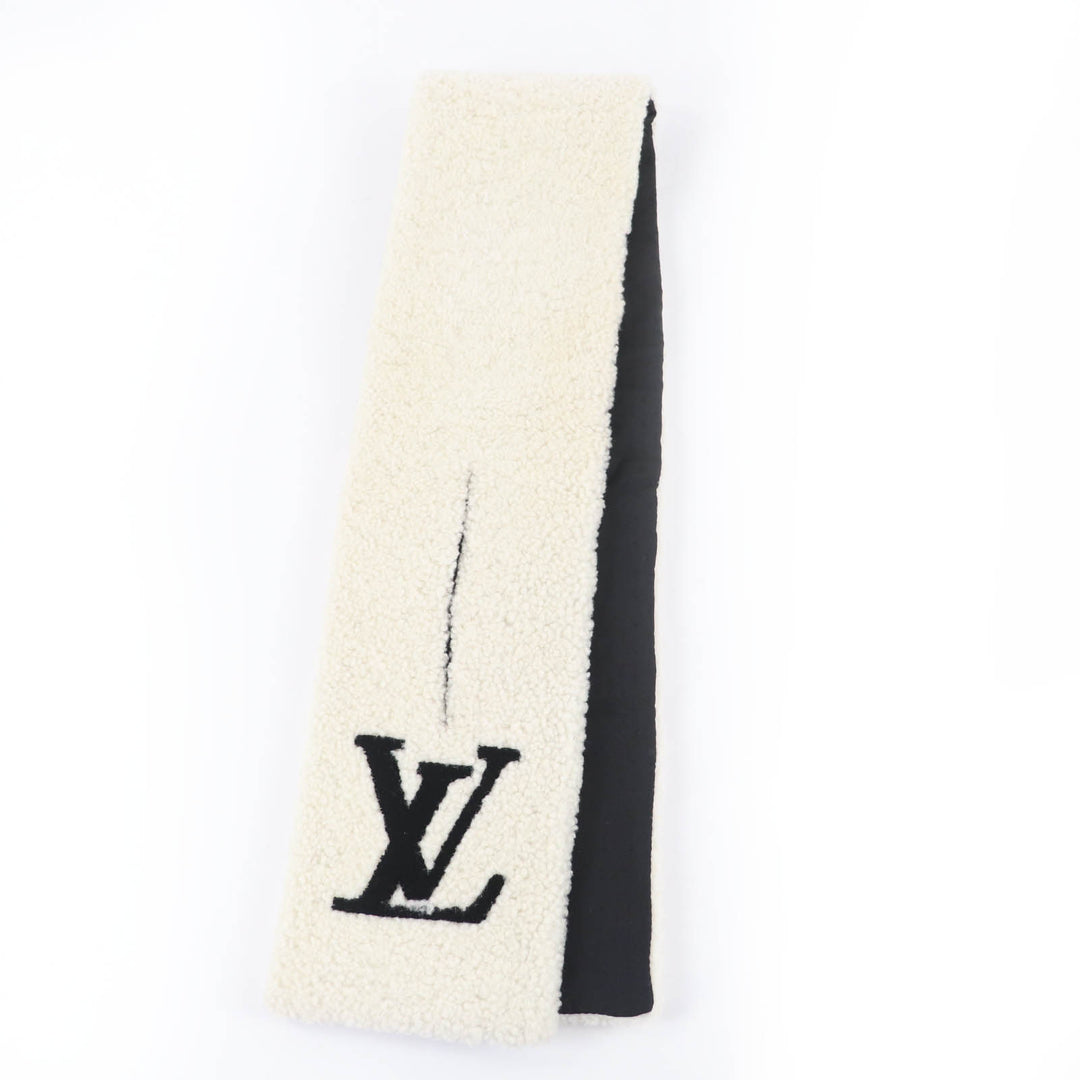 Great LOUIS VUITTON Scarf LV logo shearling mouton Ivory Sheep leather M77054